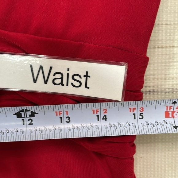 Evan-Picone Dress Women's 14 Red Long Sleeve A-Line Midi V-Neck Ruffles - Picture 13 of 16